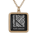 Decorative Letter K Monogram Initial Personalized Gold Plated Necklace