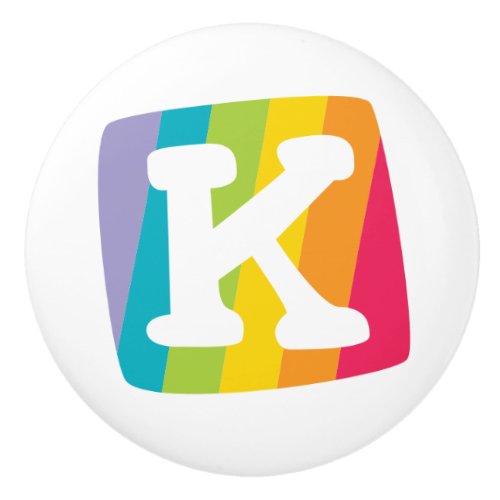 Decorative letter K monogrammed rainbow knob