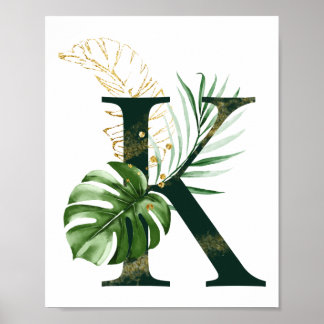 Decorative Letter K with tropical leaves Poster