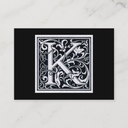 Decorative Letter "K" Woodcut Woodblock Initial Business Card Template