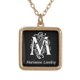 Decorative Letter M Monogram Initial Personalized Gold Plated Necklace
