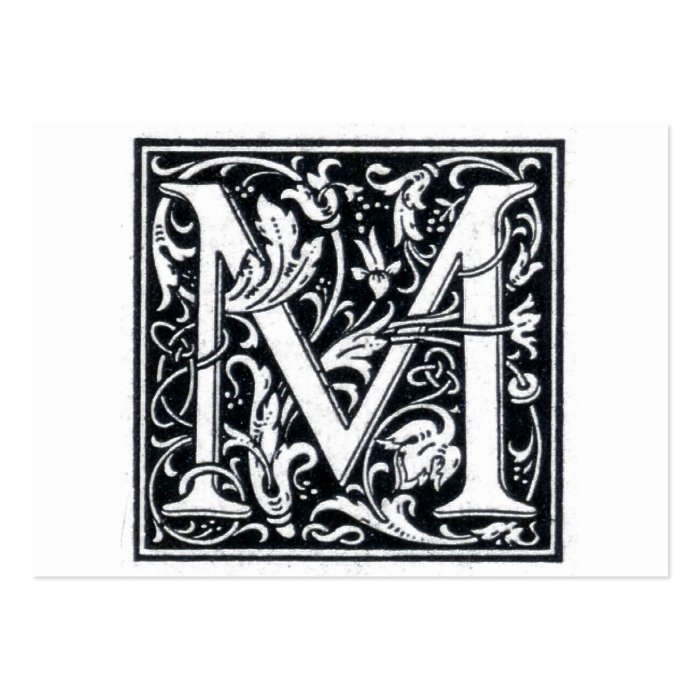 Decorative Letter "M" Woodcut Woodblock Initial Business Cards