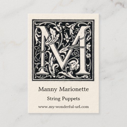 Decorative Letter "M" Woodcut Woodblock Initial Business Card Templates