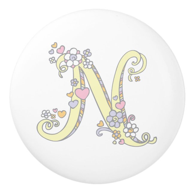 Decorative letter N monogram handle knob (Front)