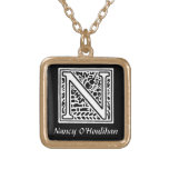 Decorative Letter N Monogram Initial Personalized Gold Plated Necklace