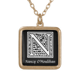 Decorative Letter N Monogram Initial Personalized Gold Plated Necklace
