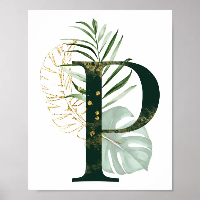 Decorative Letter P with tropical leaves Poster | Zazzle
