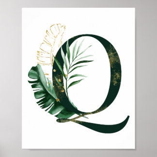 Decorative Letter Q with tropical leaves Poster