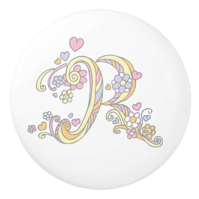 Decorative letter R monogrammed handle knob (Front)