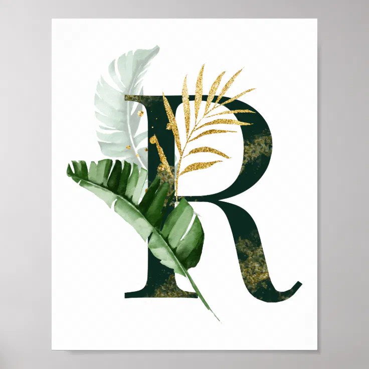 Decorative Letter R with tropical leaves Poster | Zazzle