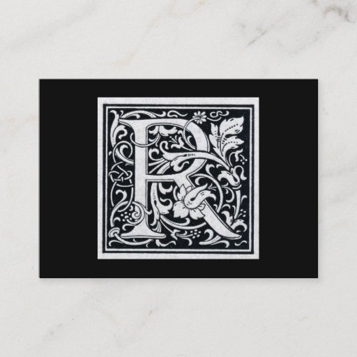 Customizable Decorative Letter "R" Woodcut Woodblock Initial Business Cards
