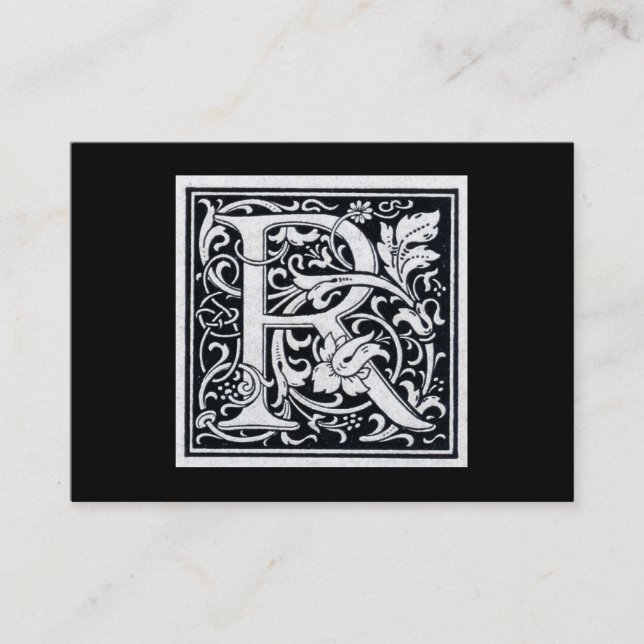 Decorative Letter "R" Woodcut Woodblock Initial Business Card (Front)