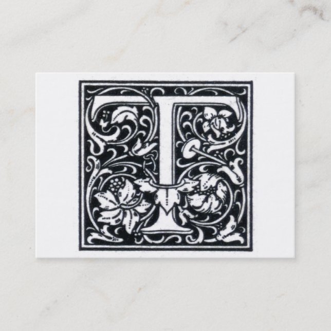 Decorative Letter "T" Woodcut Woodblock Initial Business Card (Front)