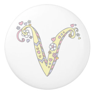 Decorative letter V monogram handle pull knob