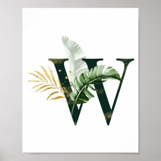 Decorative Letter W with tropical leaves Poster