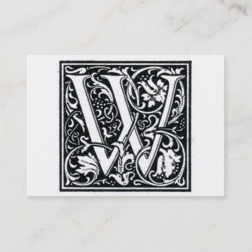 Customizable Decorative Letter "W" Woodcut Woodblock Initial Business Card Templates