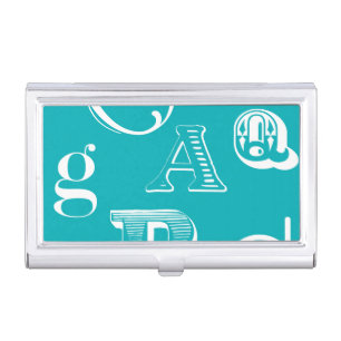 Decorative Letters on Blue Background Business Card Case