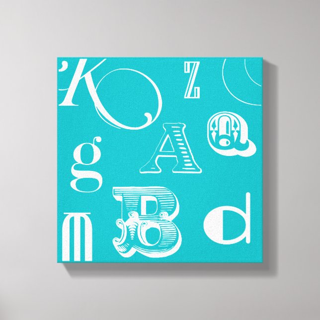 Decorative Letters on Blue Background Canvas Print (Front)