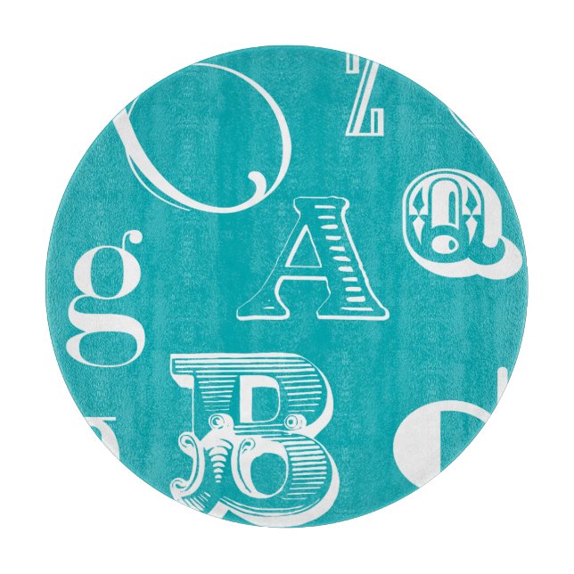 Decorative Letters on Blue Background Cutting Board (Front)