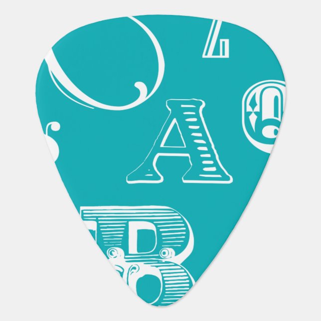 Decorative Letters on Blue Background Guitar Pick (Front)