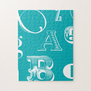 Decorative Letters on Blue Background Jigsaw Puzzle
