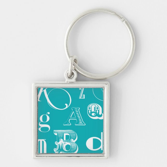 Decorative Letters on Blue Background Keychain (Front)