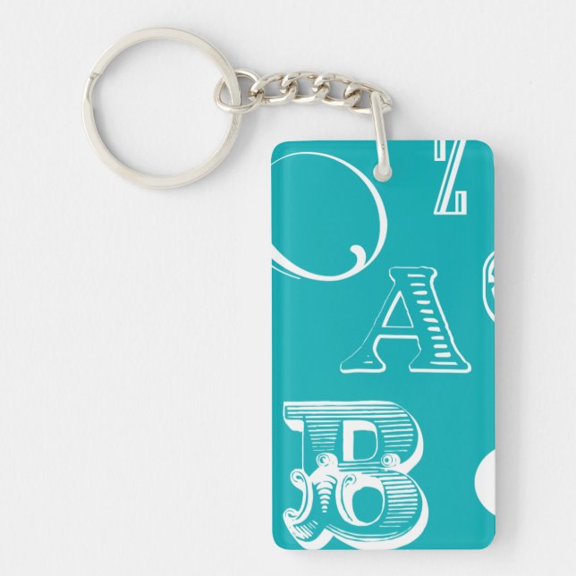 Decorative Letters on Blue Background Keychain (Front)