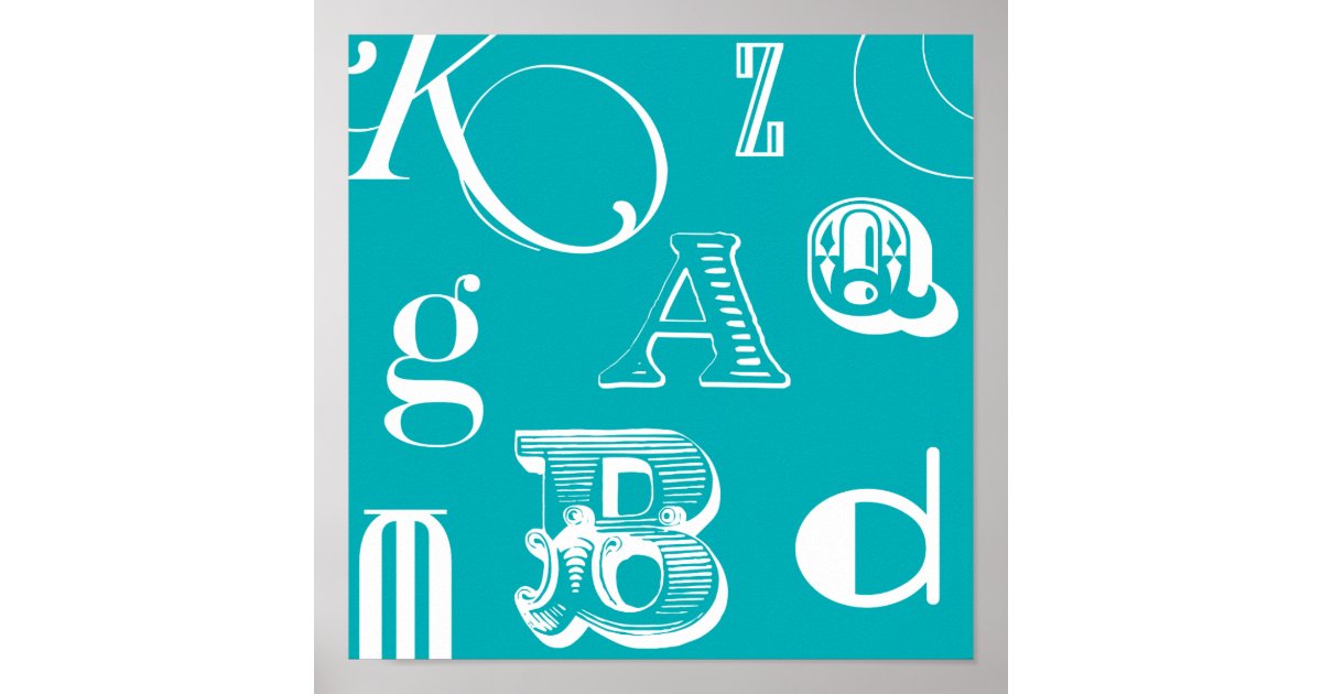 Blue Background Lettering Design Decorative Letters on Blue Background Poster | Zazzle