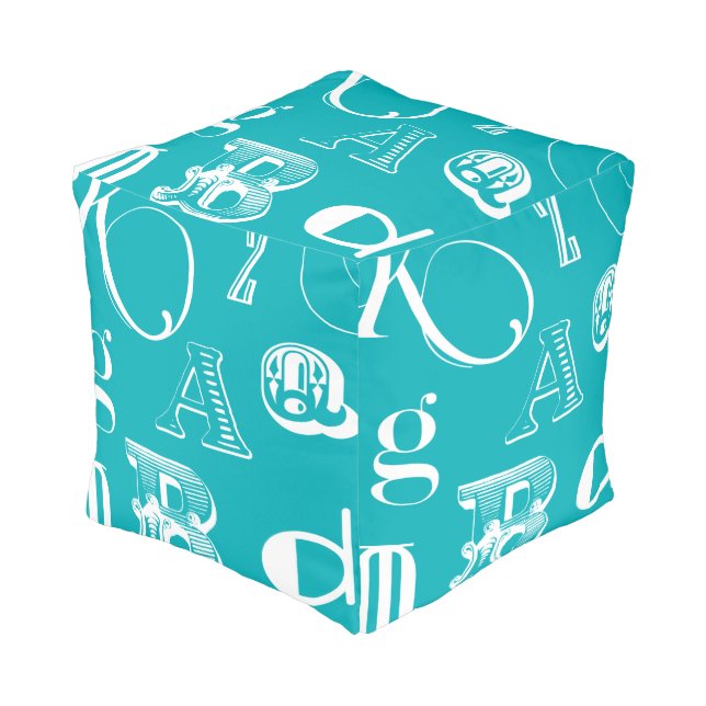 Decorative Letters on Blue Background Pouf (Angled Front)