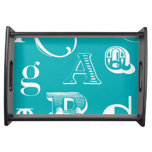 Decorative Letters on Blue Background Serving Tray