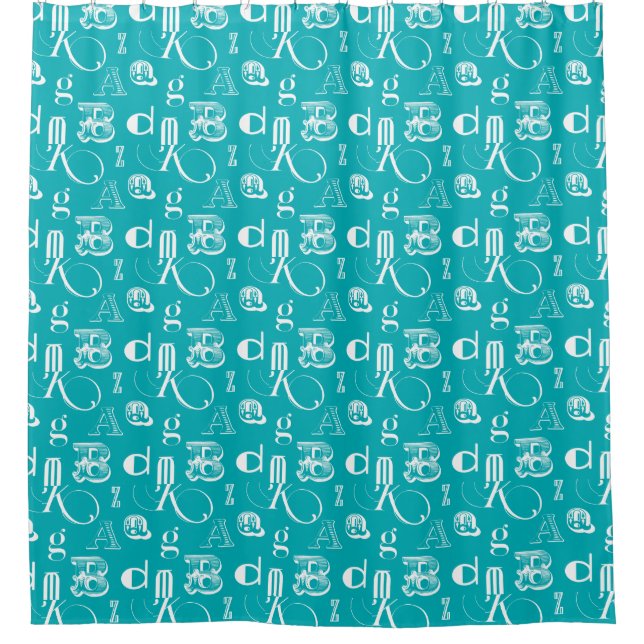 Decorative Letters on Blue Background Shower Curtain (Front)