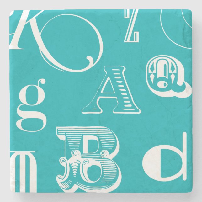 Decorative Letters on Blue Background Stone Coaster (Front)
