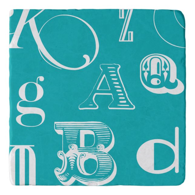 Decorative Letters on Blue Background Trivet (Front)