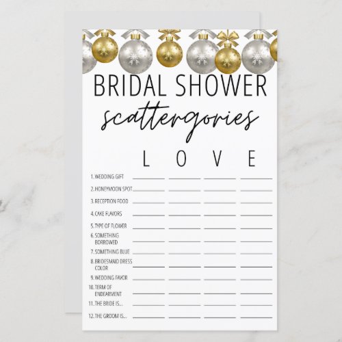 Decorative Light Bridal Shower Scattergories Game 