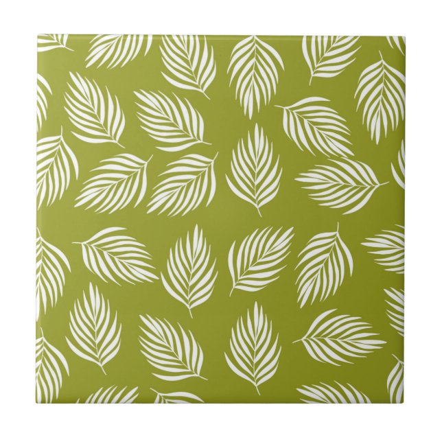 Decorative Lime Green Leaves Pattern Ceramic Tile (Front)