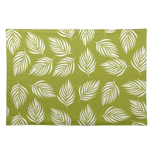 Decorative Lime Green Leaves Pattern Cloth Placemat (Front)