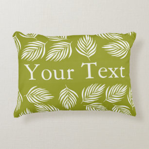 Decorative Lime Green Leaves Pattern Custom Text Accent Pillow