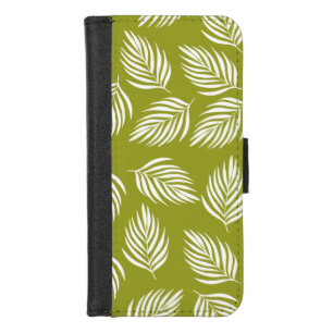 Decorative Lime Green Leaves Pattern iPhone 8/7 Wallet Case