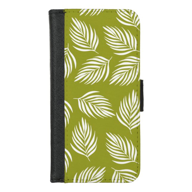 Decorative Lime Green Leaves Pattern iPhone Wallet Case (Front)