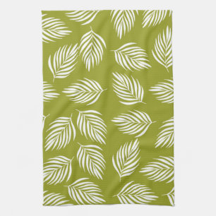 Decorative Lime Green Leaves Pattern Kitchen Towel