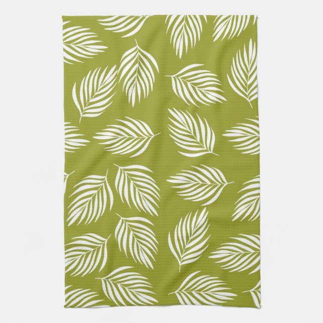 Decorative Lime Green Leaves Pattern Kitchen Towel (Vertical)