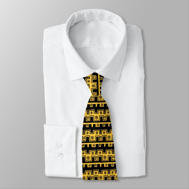 Decorative Lines - Amber (FFCC33) Neck Tie (Tied)