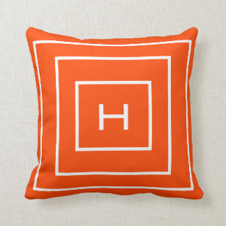 Decorative Lines Monogram Bright Orange Custom Throw Pillow