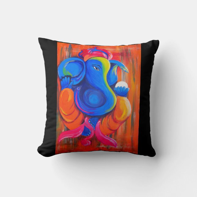 Decorative Lord Ganesha Indian Mythology  Throw Pillow (Front)