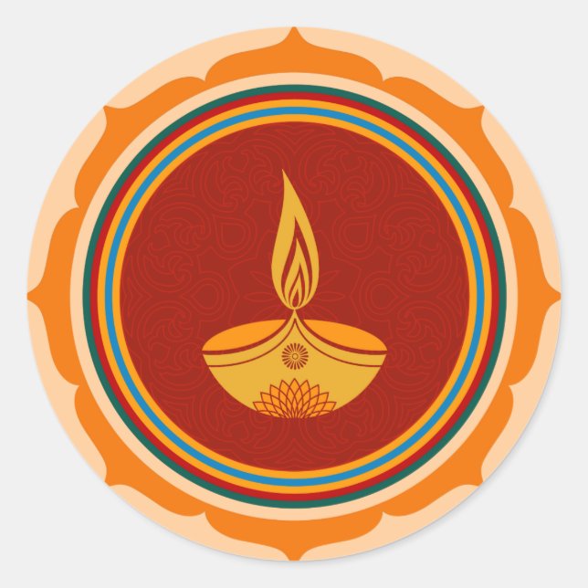 Decorative Lotus Diwali Design Classic Round Sticker (Front)