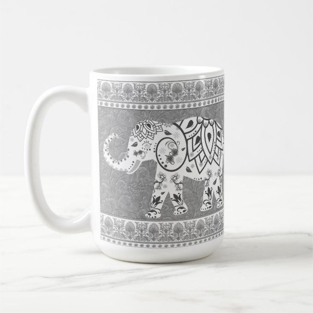 Decorative Lotus Mandala Elephant Coffee Mug (Left)