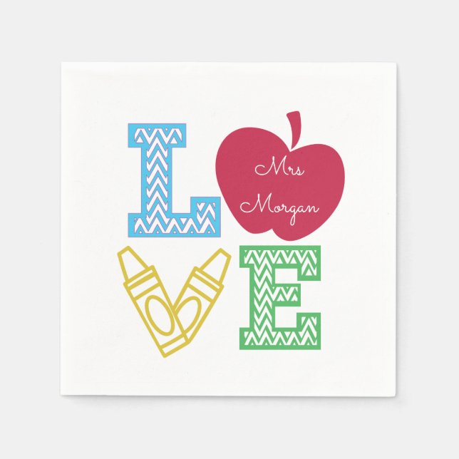 Decorative love script back to school monogram napkins (Front)