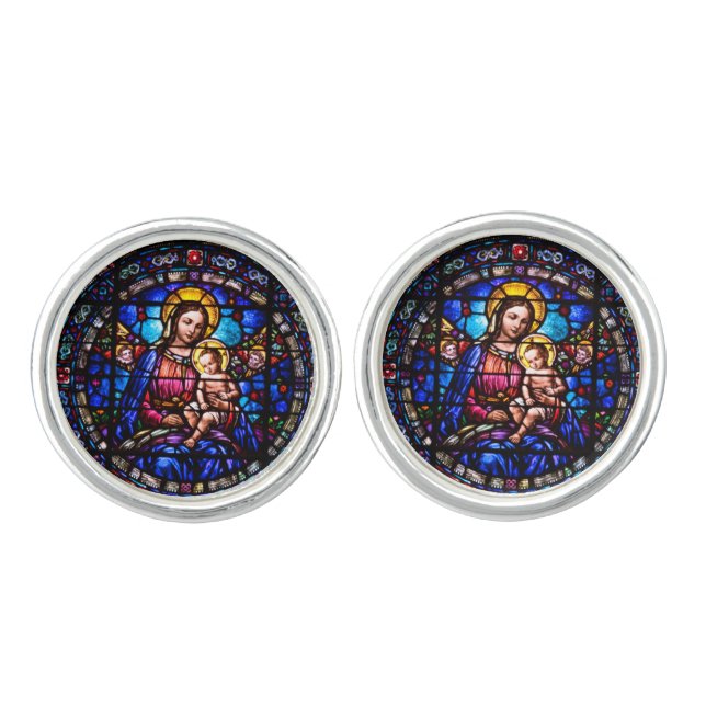 Decorative Madonna And Child Cufflinks (Front)