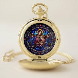 Decorative Madonna And Child Pocket Watch