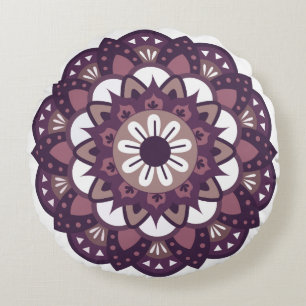 Decorative Magenta Flower Mandala Round Pillow